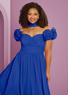 Barbie ♥ Azazie Jurken voor bruidsmeisjes Converteerbaar Jurk van Chiffon met A-Lijn Off the Shoulder Koningsblauw image11