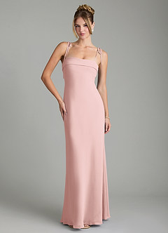 Azazie Ellia Bridesmaid Dresses Powder Pink Sheath Bow Chiffon Dress image1