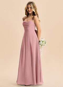 Azazie Bear Junior Vestido de Rosa Polvorienta de Gasa de Corte en A con Plisado image5