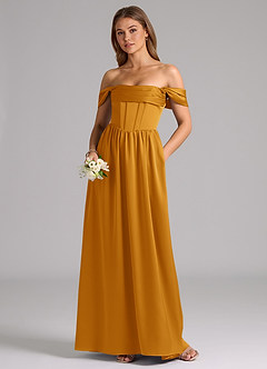 Azazie Hattie Bridesmaid Dresses Butterscotch A-Line Corset Stretch Satin Dress image5