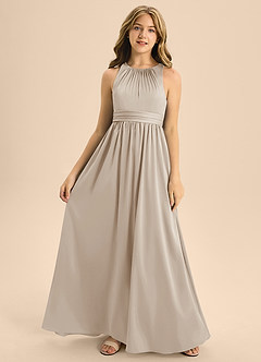 Azazie Jaylah Junior Frost A-Line Pleated Stretch Satin Dress image4