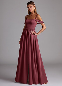 Azazie Calianna Bridesmaid Dresses Merlot A-Line Off the Shoulder Stretch Satin Convertible Dress image3