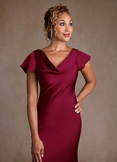Azazie Shelby Final Sale Burgundy Mermaid Pleated Stretch Satin Dress image6