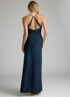 Azazie Becca Bridesmaid Dresses Dark Navy Sheath V-Neck Chiffon Dress image5