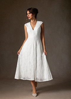 Azazie Lilly Wedding Dresses Diamond White A-Line Lace Dress image1