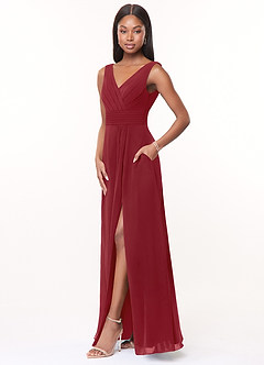 Azazie Karina Bridesmaid Dresses Pomegranate A-Line Pleated Chiffon Dress image3