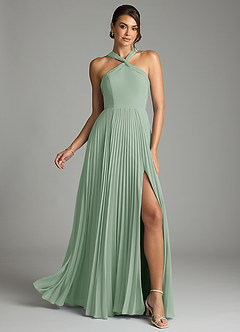 Azazie Afra Abiti da Damigella Abito A-Line in Chiffon Plissettato Agave image1