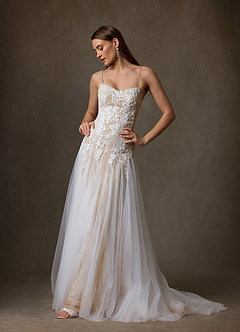 Azazie Lumina Wedding Dresses Diamond White Nude A-Line Sweetheart Neckline Lace Dress image1