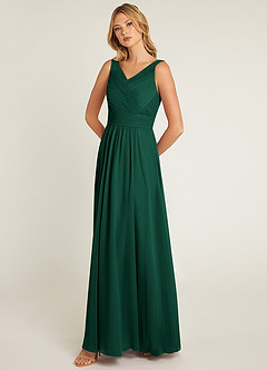 Azazie Pierrette Bridesmaid Dresses Emerald A-Line Pleated Chiffon Dress image3