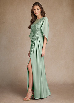 Azazie Hera Mother of the Bride Dresses Agave A-Line Lace Stretch Satin Dress image2