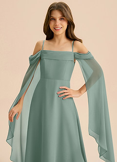 Azazie Moana Junior Silver Sage A-Line Pleated Chiffon Dress image7