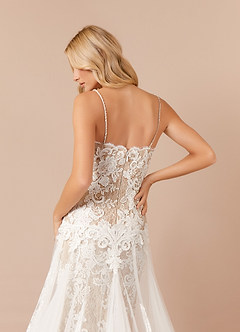 Azazie Mireya Wedding Dresses Diamond White Nude Sheath Sequins Tulle Dress image5