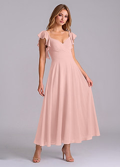 Azazie Leilani Robes de demoiselle d'honneur Robe Trapèze en Mousseline de soie Rayé Rose Poudré image3