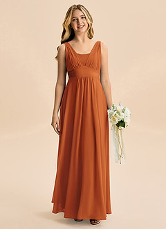 Azazie Odette Junior Vestido de Canela de Gasa de Corte en A con Escote de Corazón image6