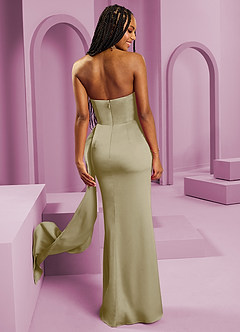 Barbie ♥ Azazie Jurken voor bruidsmeisjes Converteerbaar Jurk van Stretch Satijn met Kolom Strapless Mosgroen image2
