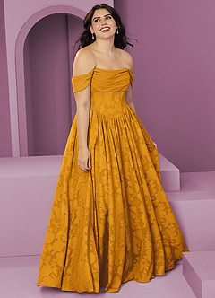 Barbie ♥ Azazie Bridesmaid Dresses Butterscotch A-Line Off the Shoulder Floral Burnout Convertible Dress image10