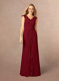 Azazie Jovie Mother of the Bride Dresses Burgundy A-Line Lace Dress image1