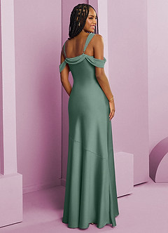 Barbie ♥ Azazie Final Sale Eucalyptus Sheath Pleated Stretch Satin Dress image2