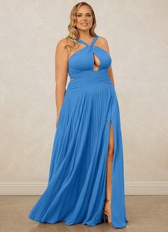 Christian Siriano Bridal for Azazie 1009 Bridesmaid Dresses Blue Jay A-Line Pleated Chiffon Dress image12