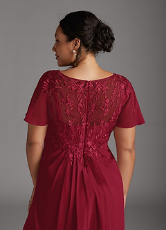 Azazie Holga Mère de la mariée Robes Robe Trapèze en Mousseline de soie Col V en dentelle Bourgogne image8
