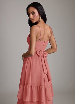 Azazie Nathalia Brudtärnklänningar Klä av A-Linje i Chiffong Rynkad Antik Ros image4