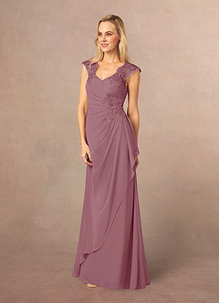 Azazie Gladys Mother of the Bride Dresses Vintage Mauve A-Line Queen Anne Lace Chiffon Dress image3