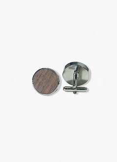 front Rounded Dark Wood Cuff Links