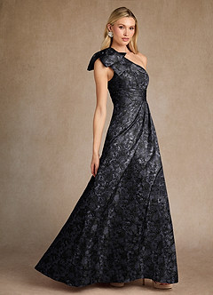 Azazie Easton vestidos de madre de la novia Vestido de Negro de Jacquard de Corte en A con Hombro unilateral image4