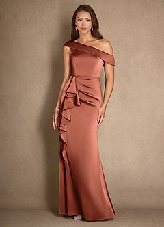 Azazie Hamptons Mère de la mariée Robes Robe Trapèze en Satin extensible Plissée Argile image4