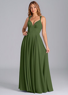 Azazie Darana Final Sale Olive A-Line Corset Chiffon Dress image3