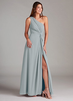 Azazie Brooke Bridesmaid Dresses Dolphin Grey A-Line One Shoulder Chiffon Dress image4