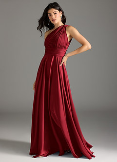 Azazie Charlize Bridesmaid Dresses Scarlet A-Line One Shoulder Stretch Satin Dress image4