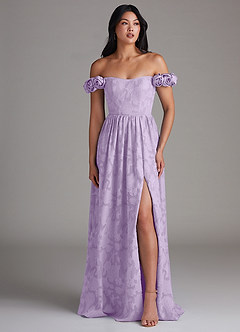 Azazie Autumn Bridesmaid Dresses Lilac A-Line Off the Shoulder Floral Burnout Convertible Dress image5