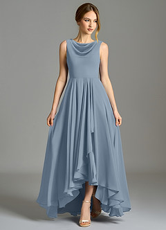 Azazie Wonderland Bridesmaid Dresses Dusty Blue A-Line Pleated Chiffon Dress image4