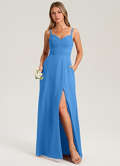 Azazie Terese Bridesmaid Dresses Blue Jay A-Line Pleated Chiffon Dress image1