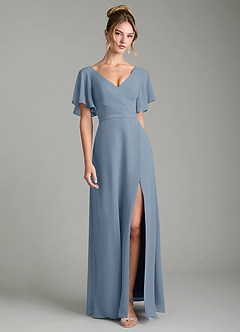 Azazie Ambrosia Bridesmaid Dresses Dusty Blue A-Line Pleated Chiffon Dress image1