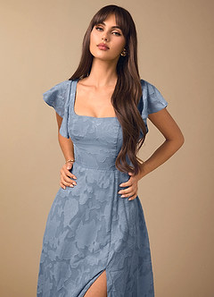 suknia Niebieski Pudrowy Midi Talia image3