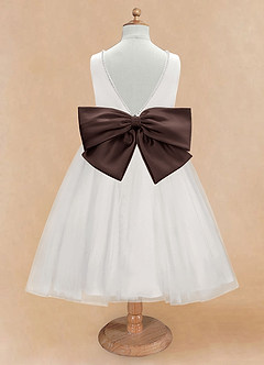 Azazie Seline Flower Girl Dresses Ivory Ganache A-Line Bow Tulle Dress image7