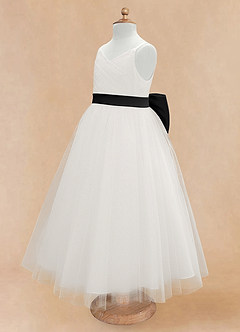 Azazie Lea Flower Girl Dresses Black A-Line Spaghetti Strap Tulle Dress image8