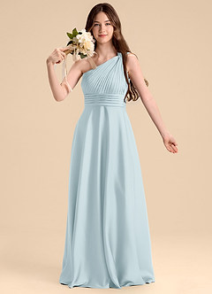 Azazie Charlize Junior Mist A-Line Pleated Stretch Satin Dress image6