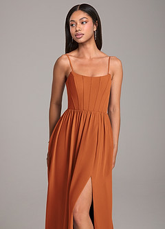 Azazie Kailee Bridesmaid Dresses Cinnamon A-Line with Pockets Chiffon Dress image2