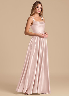 Azazie Shaude 신부 들러리 드레스 A라인 주름진 메탈릭 새틴 바닥 길이 드레스 image4