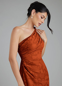 Azazie Akilah Bridesmaid Dresses Paprika Mermaid One Shoulder Floral Burnout Dress image6