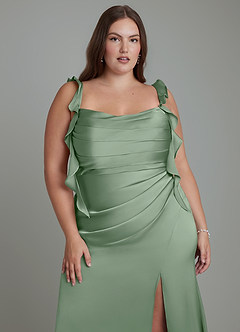 Azazie Jessamine Bridesmaid Dresses Matcha Sheath Corset Stretch Satin Dress image10