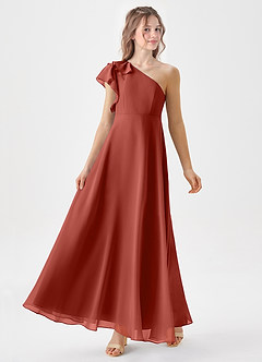 Azazie Arabella Junior Robe Trapèze en Mousseline de soie Rayé Terracotta image4