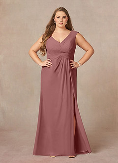 Azazie Sally Mother of the Bride Dresses Desert Rose A-Line V-Neck Pleated Chiffon Dress image8