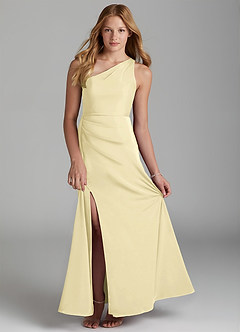 Azazie Maron Junior Linia A Pofałdowany Satyna elastyczna Długość podłogi Młodsza druhna Sukienka image1