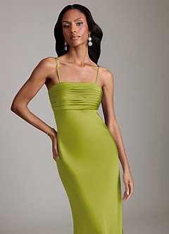 Azazie Saylor Vestidos de damas de honor Vestido de Hierba De Limón de Satén Elástico de Corte Sirena con Sin tirantes image3