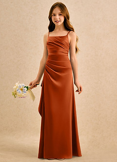 Azazie Cannoli Girls Formal Flower Girl Dresses Burnt Orange A-Line Pleated Stretch Satin Dress image4