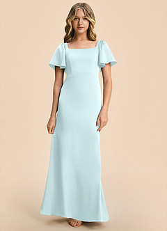 Azazie Chace Junior Sea Glass Sheath Stretch Satin Dress image4